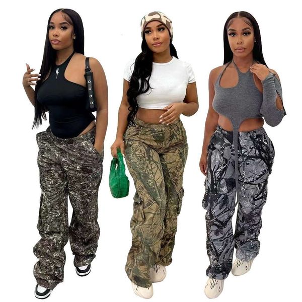 Frauen Taschenhose Camo Bedruckte Arbeitskleidung Hosen Lässige Hohe Taille Mode Gerade Camouflage Cargohose Für Mädchen Streetwear Hosen