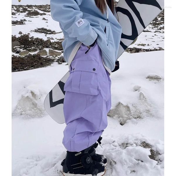 Kadın Pantolon Kadın Açık Mekan Rüzgar Geçirmez Su Geçirmez Sıcak Menekşe Renkli Kar Pantolonları Büyük Boy Kayak Kış Snowboard Kargo
