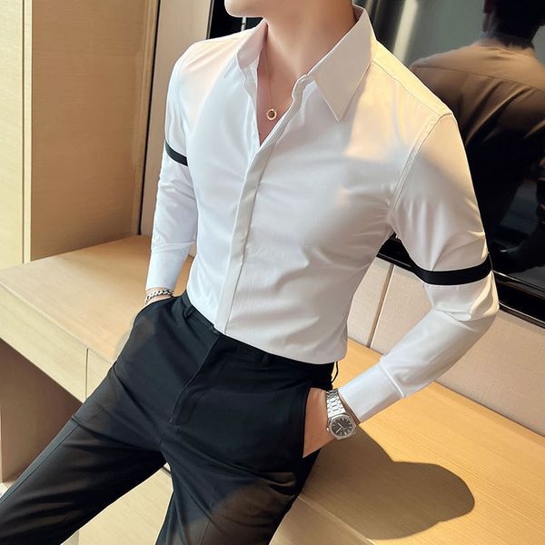 Camicie firmate Uomo manica lunga Slim Fit Camicia casual da uomo Nero Bianco Camicie eleganti da lavoro Camisa Social Masculina 210527