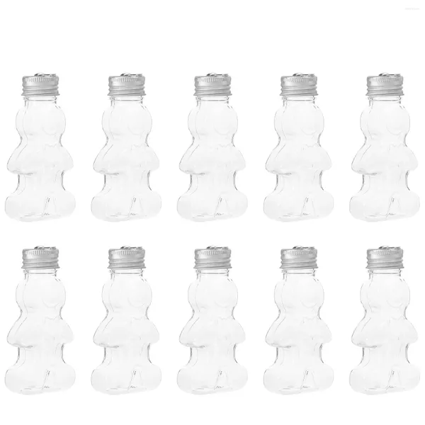 Vazolar 10 PCS Noel Şişe Tarzı Şeker Kavanozları Su Şişeleri Boş Süt Çay Plastik Kapaklar Zencefilli Kum
