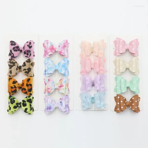 Acessórios de cabelo 8 pçs kawaii leopardo impressão bordado impressão onda ponto clipes laterais meninas arcos 2.3in hairpins conjuntos headwear crianças hairgrips