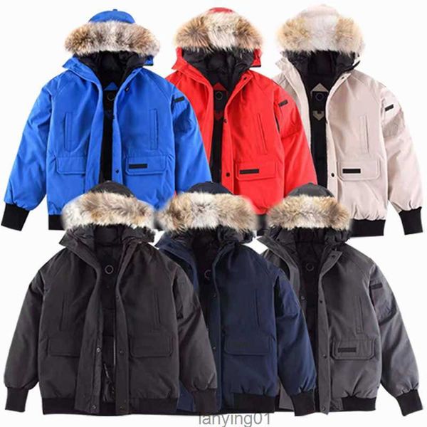 Дизайнерская одежда высшего качества Канада G01 Парка Мужское пальто Пуховик Белые утиные куртки Волк Натуральный мех Зима теплая со значком