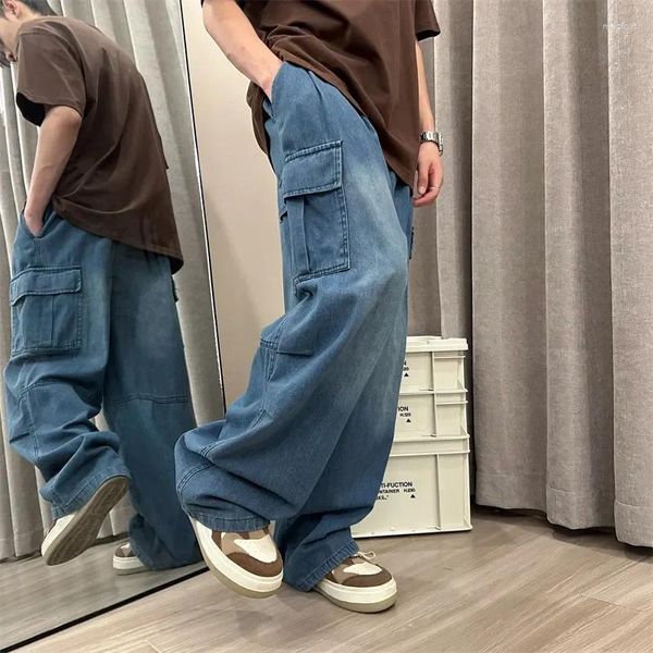 Jeans masculinos soltos pernas retas calças largas bonitos meninos legais hip hop roupas de rua skate unisex denim