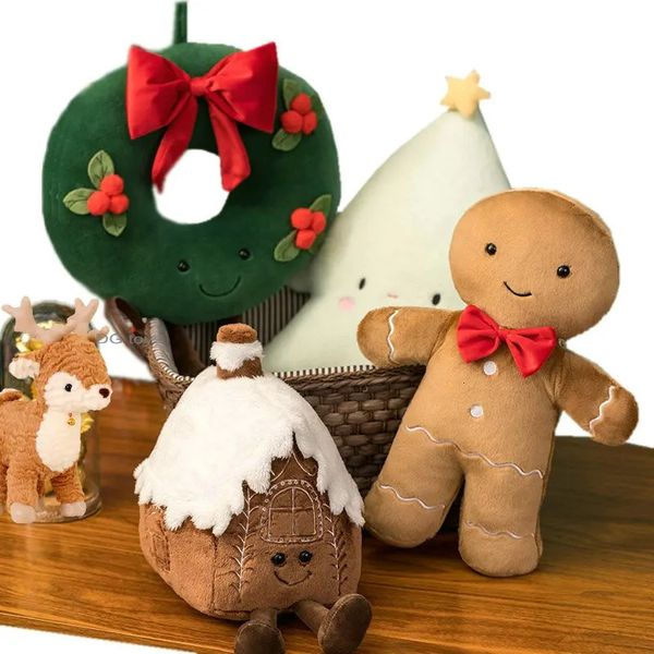 Bambole di peluche Cuscino di pane allo zenzero di Natale riempito con biscotti al cioccolato Decorazione della cabina Interessante bambola per feste sull'albero di Natale 231115