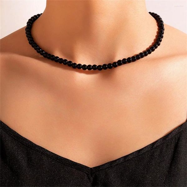 Collane con pendente LXY-W 2023 Moda Gotica Semplice Nero Finto Perline Collana per le donne Donna Uomo Vintage Catena Hip Hop Punk Girocollo Gioielli