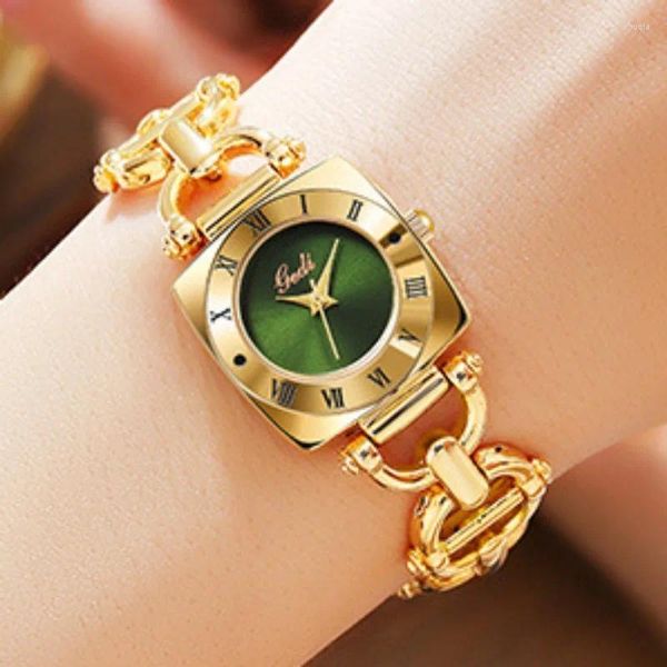 Наручные часы Ретро женские часы Роскошный уникальный браслет-цепочка Изысканный маленький квадратный диск Кварцевые 3 бара Водонепроницаемые Reloj Para Mujer