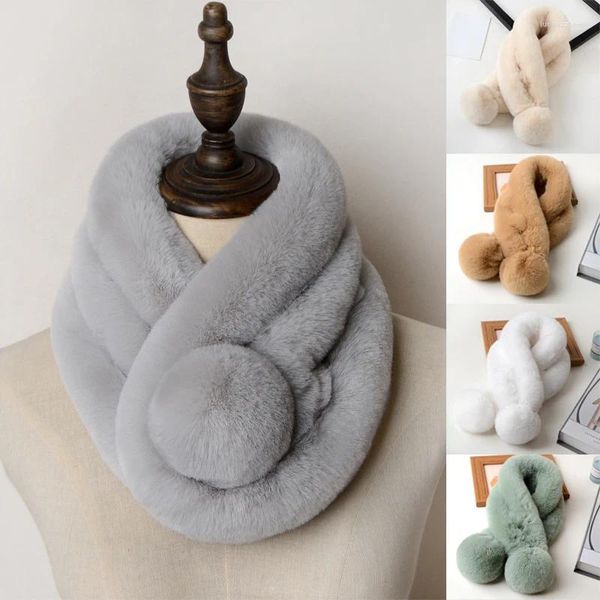 Sciarpe Sciarpa di pelliccia autunno inverno Peluche spesso caldo Fazzoletto da collo incrociato da donna Scaldacollo da donna alla moda