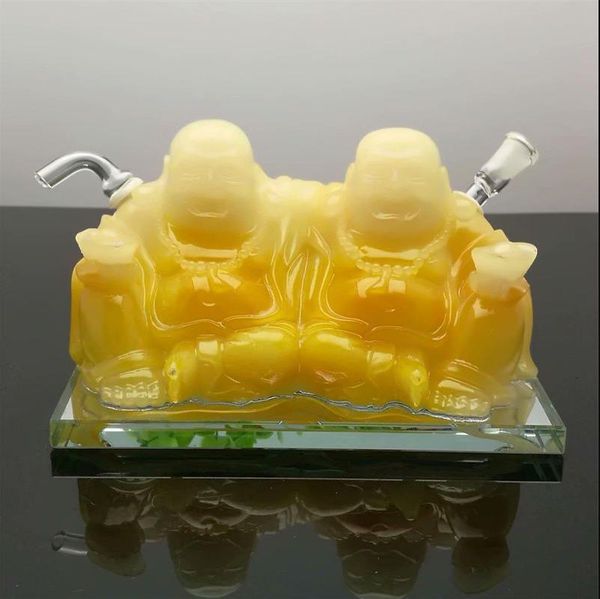 Pipa da fumo Mini narghilè bong in vetro colorato a forma di metallo Narghilè con doppia statua di Buddha in resina di vendita calda