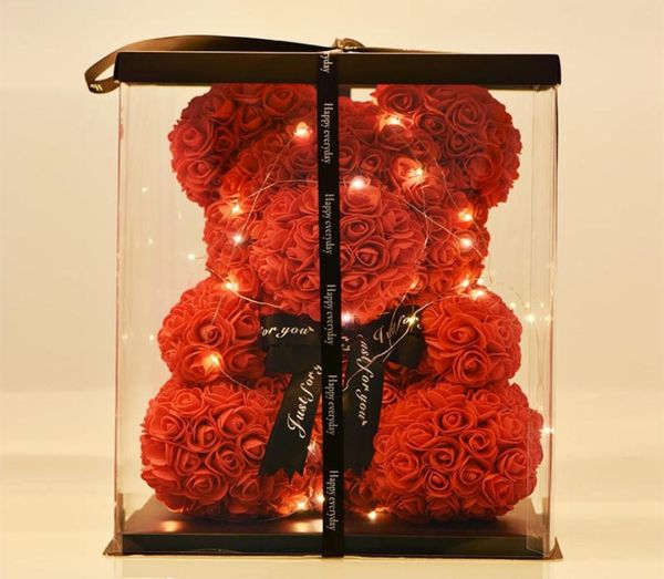 Romântico Valentine039s Day Flower Plush 40cm Rose Teddy Bear Presente de Aniversário Presente de Natal Casamento Multicolorido Artificial Fl5751920