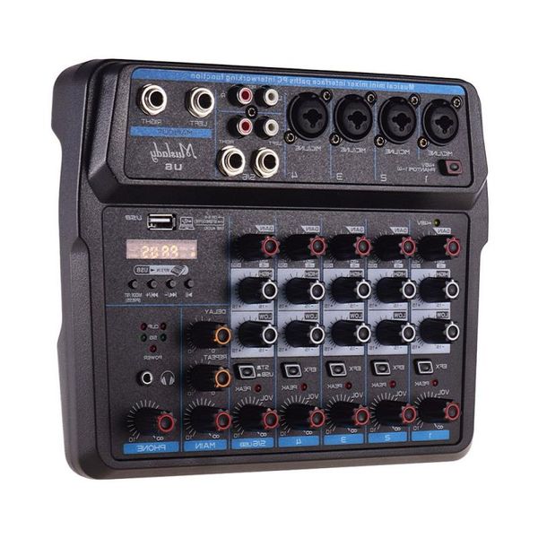 Freeshipping U4 / U6 Mini mixer musicale Mixer audio a 3/6 canali Console di missaggio USB BT con scheda audio Alimentazione Phantom 48V integrata Pdexb