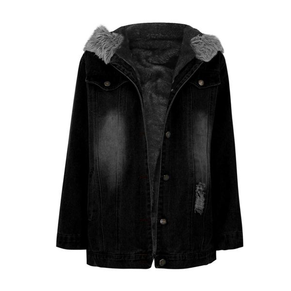 Giacca cappotto da donna Giacca invernale oversize da donna casual con collo in pelliccia sintetica calda con cappuccio 1ANJA