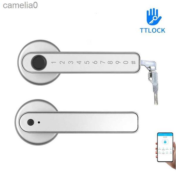 Smart Lock TTLock APP Phone Controle Remoto Smart Biometrics Senha de impressão digital Bloqueio de trava única com chave para porta de metal de madeira internaL231116