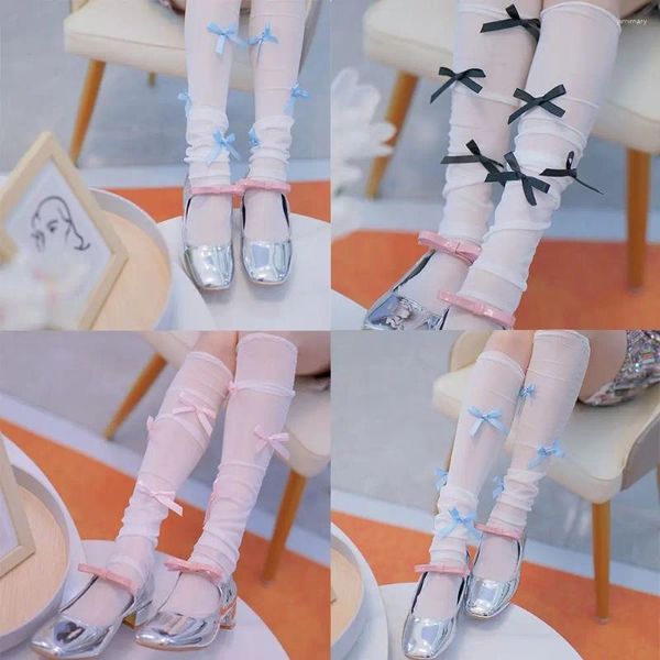 Frauen Socken Balletcore Band Schleife Damen Mid-Tube Bowknot Mesh Wade Kawaii Dünne Mode Strümpfe