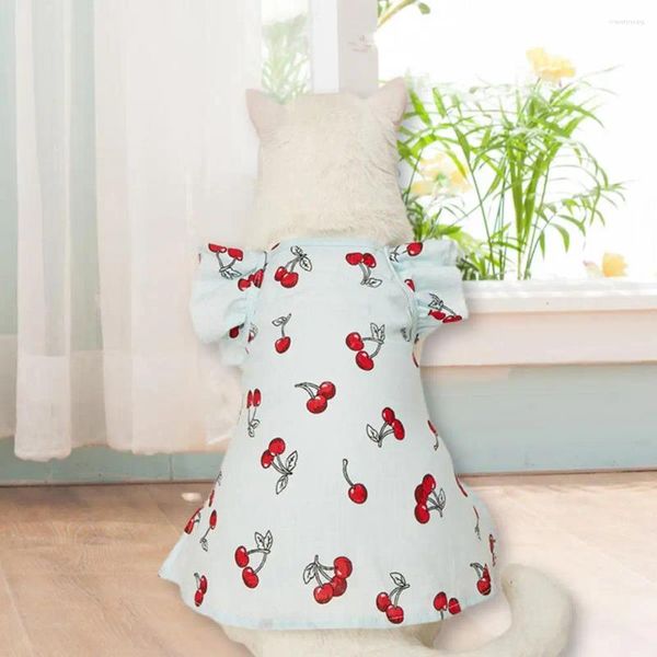 Trajes de gato vestido roupas para animais de estimação camisa cereja princesa saia respirável para cães gatos verão vestuário amado animais de estimação