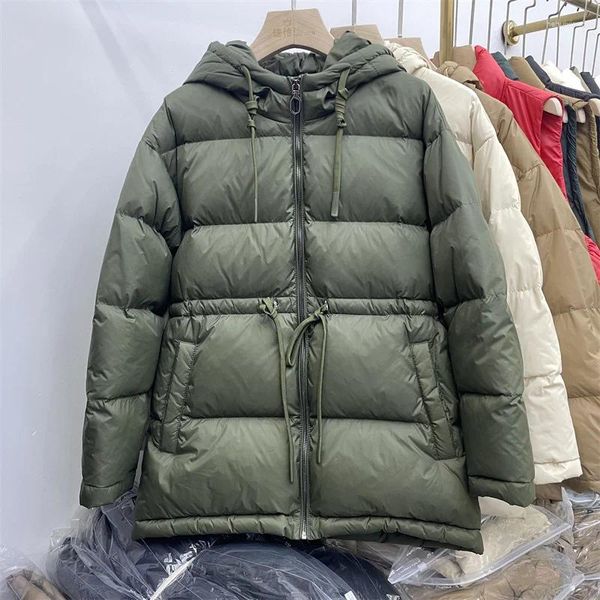 Trench da donna 2023 Piumino a vita media con cappuccio Slim verde militare addensato caldo alla moda piccolo uomo