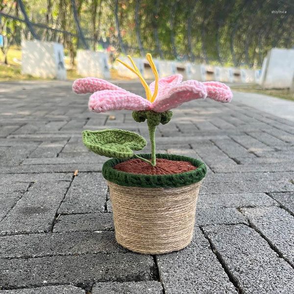 Fiori decorativi Uncinetto intrecciato Tung Pianta artificiale in vaso Bonsai Lavorato a mano Simpatici regali divertenti per la camera di casa Idee per la tavola Decorazioni di compleanno