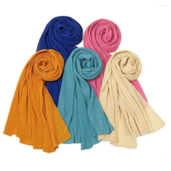 Schals Chiffon Lange Muslimische Luxus Turbane Plissee Rechteck Stil Kopftuch Schal Haar Frauen