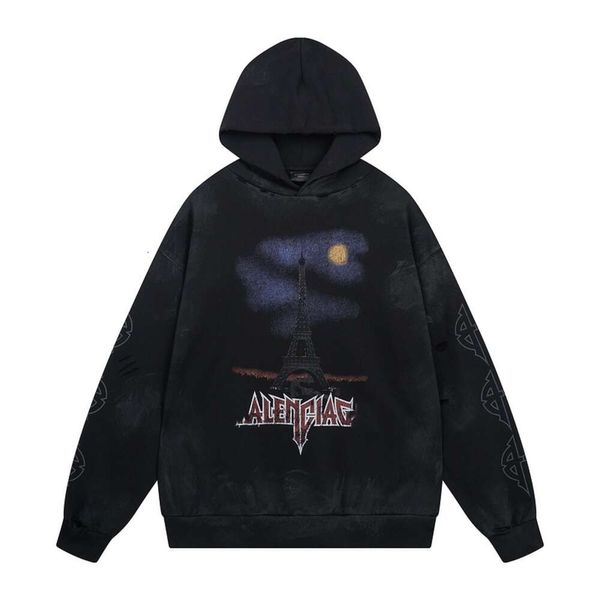 BB Hoodies Herren Pullover Jacke BA Balen Herbst und Winter High Edition New Paris Eiffelturm Inkjet Graffiti Wash Old Damaged Kapuzenpullover Familie