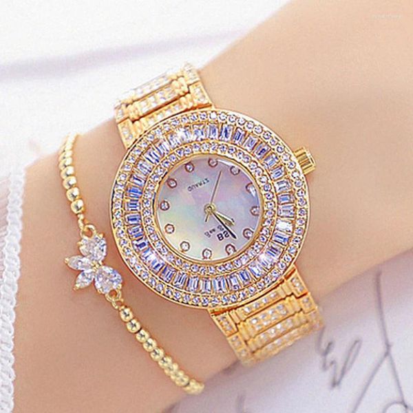 Armbanduhren Gold Uhren Frauen Diamant Quarz Kristall Goldene Damen Armbanduhr Feminino Montres Femme