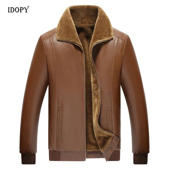 Herrenjacken Idopy Herren Winter Kunstlederjacke Fleece gefüttert Plus Größe M5XL Warm verdicken Business Casual PU und Mantel für Männer 231115