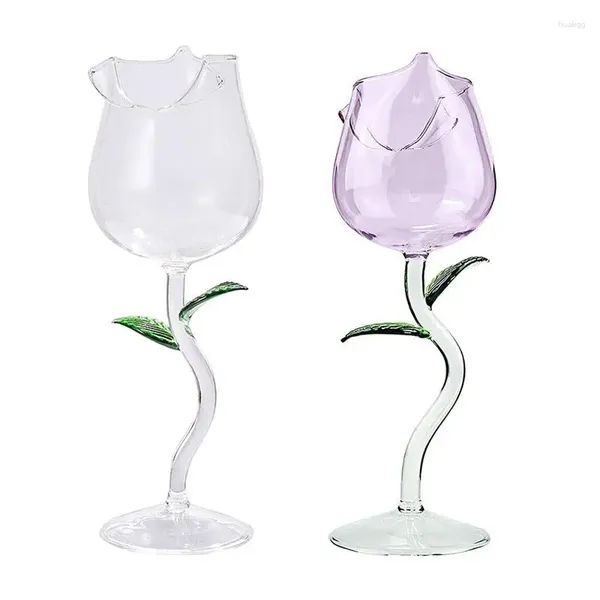 Bicchieri da vino a forma di rosa Foglie di rosa rossa Bicchieri trasparenti per bevande Calice Bottiglia da cocktail per bere la festa di nozze