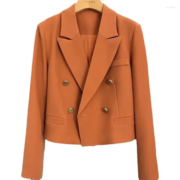 Ternos femininos cortados blazers para mulheres moda duplo botão jaqueta senhoras simples casual escritório terno casaco vintage manga longa outerwear