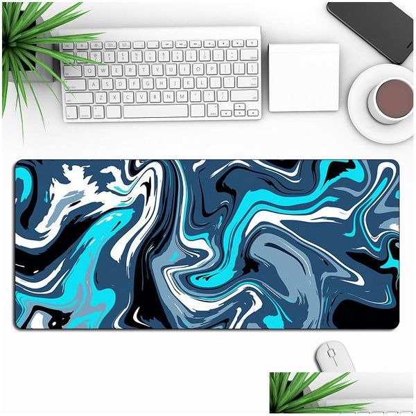 Mouse pads pulso repousa 80x30cm pad gamer cor fluxo arte abstrato mousepad legal grande adequado para pc computador teclado tapetes gota deliv dhjrw