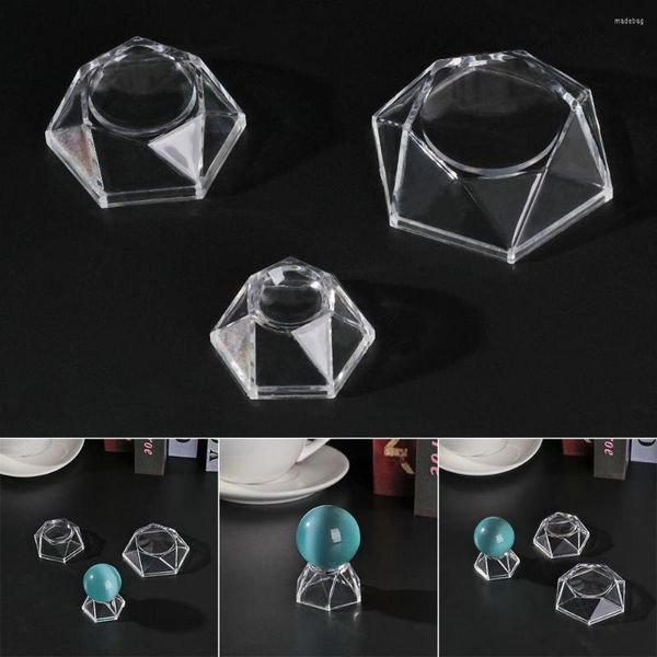 As estatuetas decorativas suportam o assento fixo de decoração caseira de quartzo sphere holder acrílico estandes transparentes de bola de cristal de pedestal