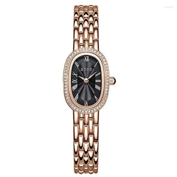 Armbanduhren GUOU 2023 Ovale Uhr Modische und elegante kleine Gruppe Damen Light Luxury Steel Band
