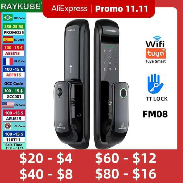 Fechadura inteligente RAYKUBE FM08 Tuya Wifi Fechadura de porta inteligente TT Bloqueio de impressão digital Fechadura biométrica eletrônica automática Fechadura digital para casa inteligenteL231116