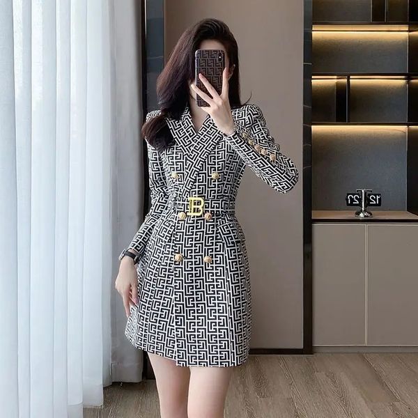 Abiti casual di base Vintage Luxury Fashion Motivo geometrico Autunno Inverno Donna Abito elegante Tempo libero sciolto Office Lady Blazer 231116