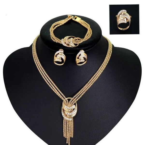Hochzeit Schmuck Sets 4 teile/satz Für Frauen Afrikanische Perlen Twist Choker Halskette Braut Dubai Gold Farbe Schmuck 231116