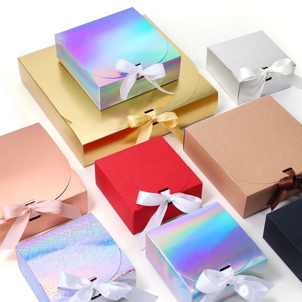 Laser Gold und Silber Kraft Karton Schwarz und Weiß Verpackung Karton Geschenkbox Hochzeit Schleife Band Gefälligkeiten Verpackung Box LX6232