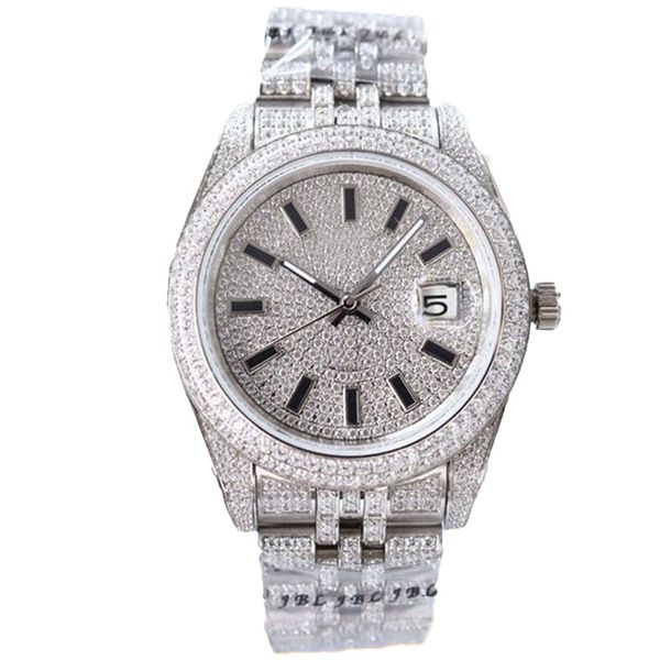 Lüks Bling Diamond Watch Iced Out Watch Designer Mens Erkekler İçin İzle Montre Otomatik Hareket Saatleri Montre De Luxe 41mm