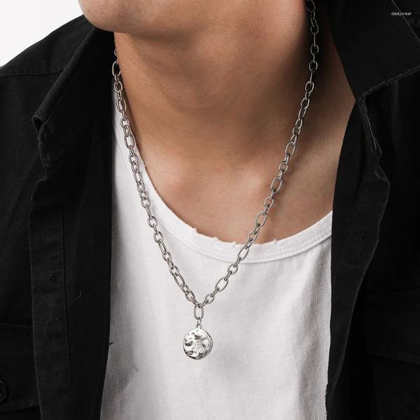 Anhänger Halsketten Mode Einfache Mond Stern Münze Silber Farbe Edelstahl Halskette Für Frauen Männer Schmuck Geschenk Party Streetwear