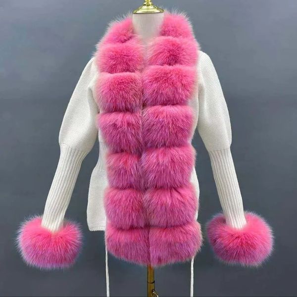 Женские свитера JANEFUR, шерстяной кардиган, роскошный женский 2023, вязаный свитер с отделкой из натурального меха на манжетах, модный сексуальный трикотаж на заказ Y2K 231115