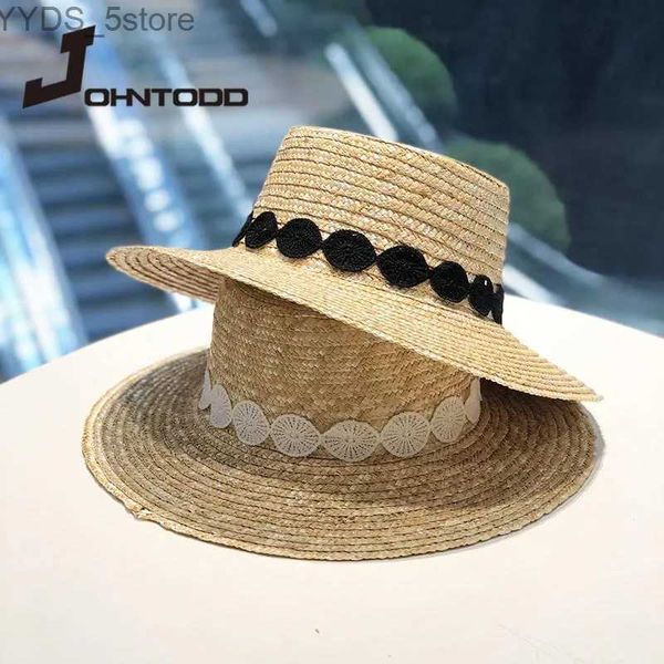 Cappelli a tesa larga Cappelli a secchiello 2021 Nuove donne Visiera parasole Cappello a tesa larga Str Cappello paglietta Moda Nero Bianco Pizzo Cappello da spiaggia piatto Cappello estivo da donna per le vacanze YQ231116