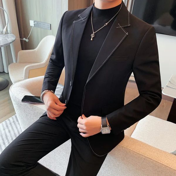 Erkek Suit Blazers Kaliteli İş Formal Giyim Blazer Ceketler Erkekler için Giyim Tüm Maçlar İki Düğme Slim Fit Rahat Suit Coats Smokin Siyah Satış 231116
