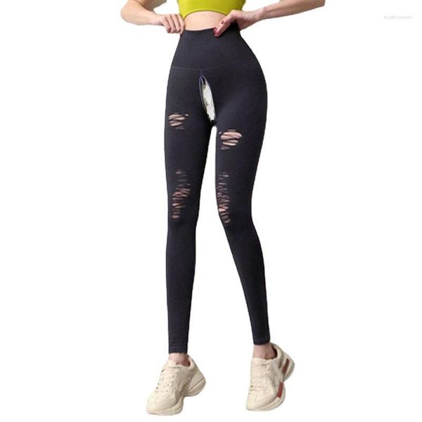 Leggings da donna Pantaloni con apertura sul cavallo invisibile Pantaloni da donna a vita alta con foro strappato Pantaloni da palestra skinny super morbidi Ouotdoor Sex