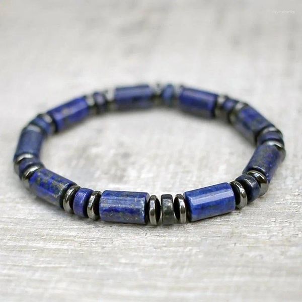 Bracciale in filo di lapislazzuli con perline blu ed ematite di pirite