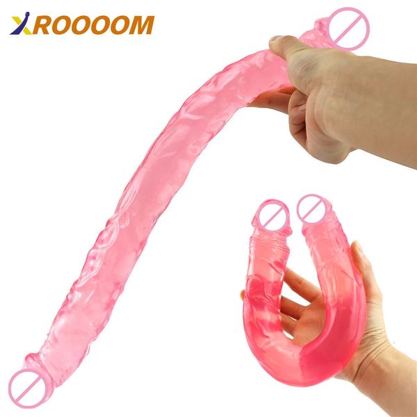 Falli/Dong Realistico Doppio Attacco Giocattolo per Adulti Lesbica Silicone Doppio Lato per Donne Dong Flessibile per il Punto G vaginale Gioco Anale 231116