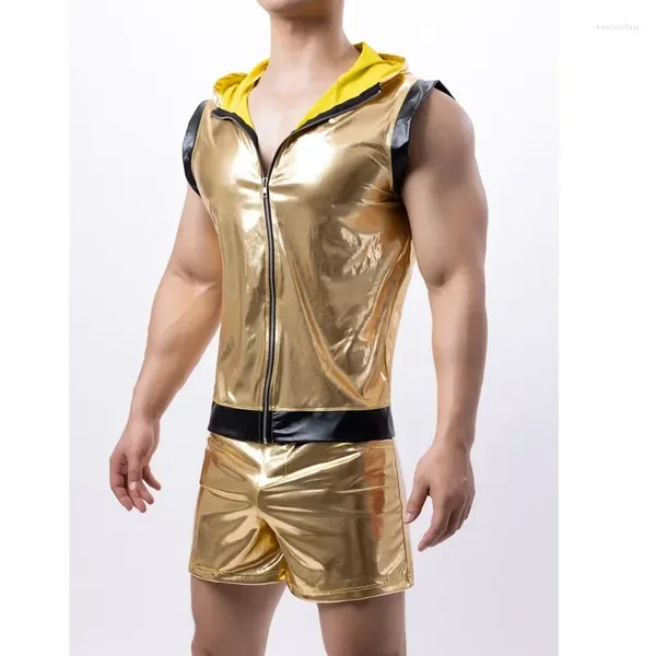 Cuecas masculinas de couro de patente sexo terno colete shorts ouro gladiadores europeus e americanos