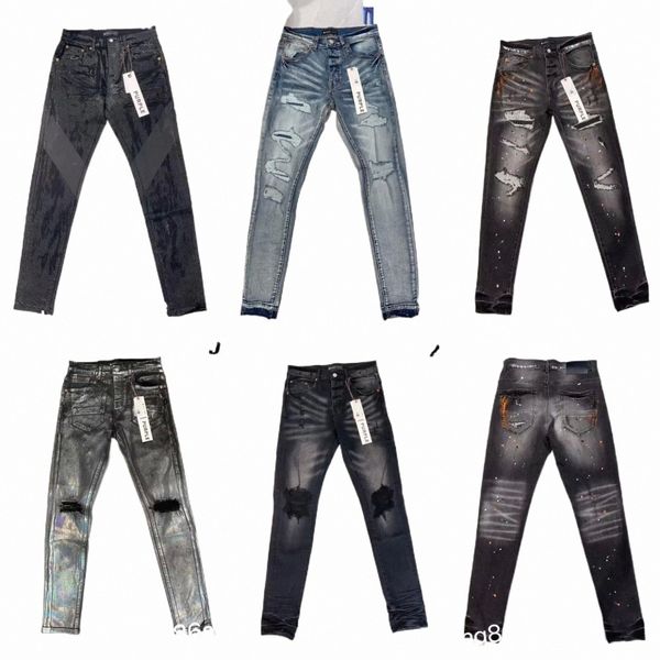 Jeans viola Pantaloni denim Jeans uomo Designer Jean Uomo Pantaloni neri Qualità di fascia alta Design dritto Retro Streetwear Pantaloni sportivi casual Designer Jog Q989 #