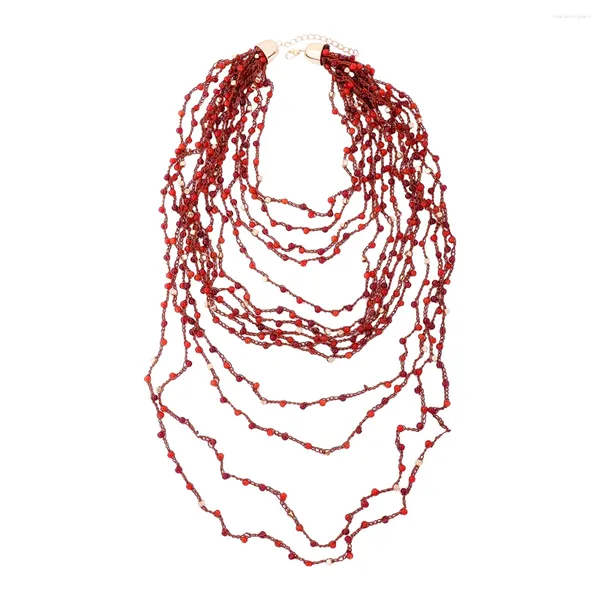 Комплект ожерелья и серег ZAA, винтажные многослойные красные бусины ручной работы, подвеска с кисточками для женщин, массивные ювелирные изделия в стиле бохо, оптовая продажа