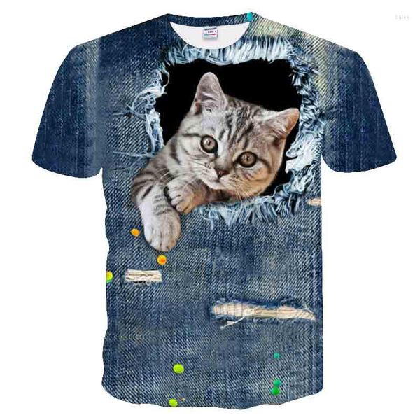 Herren T-Shirts Sommer Cartoon Lieblichkeit Kitty T-Shirt Digital3D gedruckt Männer Frauen Mode Stil Tops T-Shirts Fitness Kurzarm Kleidung