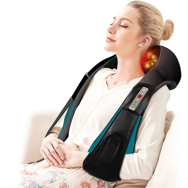 Massieren von Nackenkissen, 3D-Kneten, Shiatsu-Massagegerät für Halswirbelsäule, Nacken, Schal, Elektroroller, Wärmegerät, Handbuch, China Home, Auto-Schultermassagegerät 231115