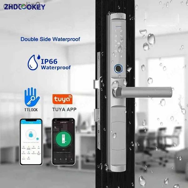 Smart Lock Impermeabile IP66 Antipolvere Tuya Wifi TTlock APP Impronta digitale Scorrevole Smart Lock Codice carta RFID Antigraffio Serrature per porte in alluminioL231116