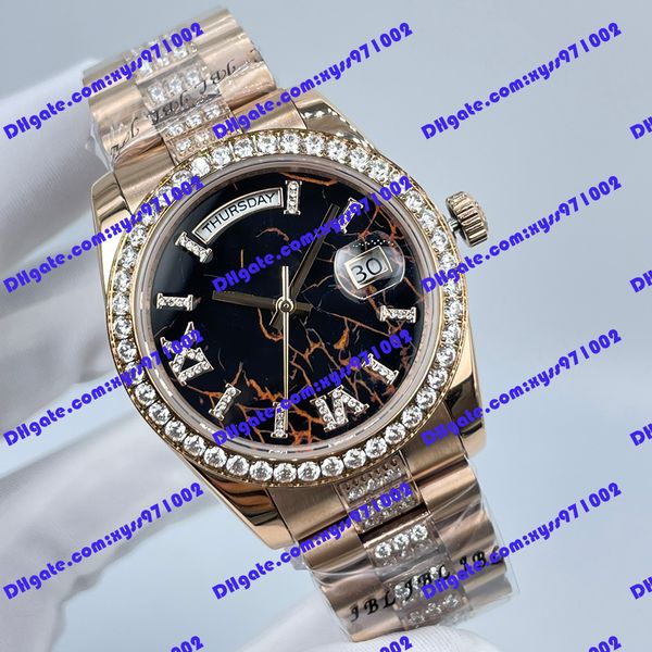 Orologio con diamanti di lusso 128235 128236 Orologio da donna 36 mm Quadrante nero Cinturino in acciaio inossidabile con diamanti in oro rosa 2813 Movimento automatico Orologio da uomo Visualizzazione del calendario Orologi