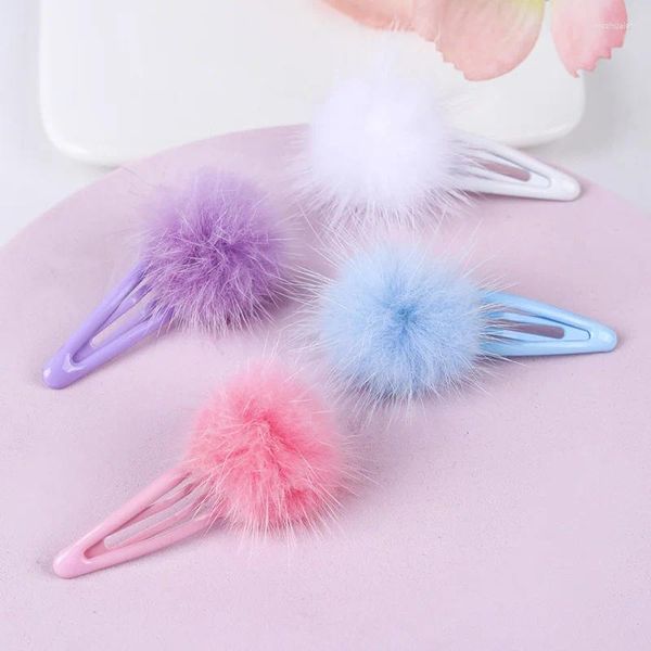 Accessori per capelli 4 pezzi Forcine per capelli con sfere in pelliccia sintetica Clip a forma di goccia d'acqua Mollette dolci Ragazze Clip BB Bambini Copricapo Bambini