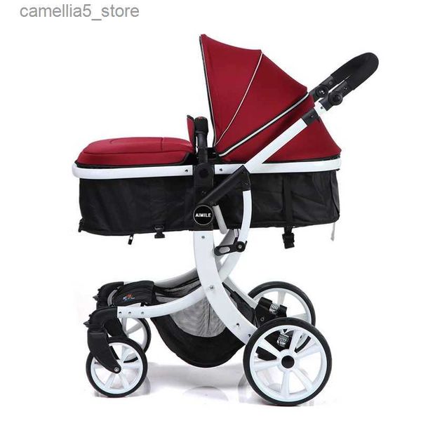 Коляски# Детская коляска 2023 Автомобиль для новорожденных Красная тележка Детская коляска Автомобиль на колесах Кожаная детская коляска Многофункциональная складная коляска Q231116